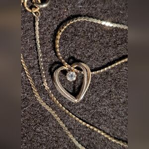 Delicate Floating Gold Heart Pendant Necklace with Diamond Accent